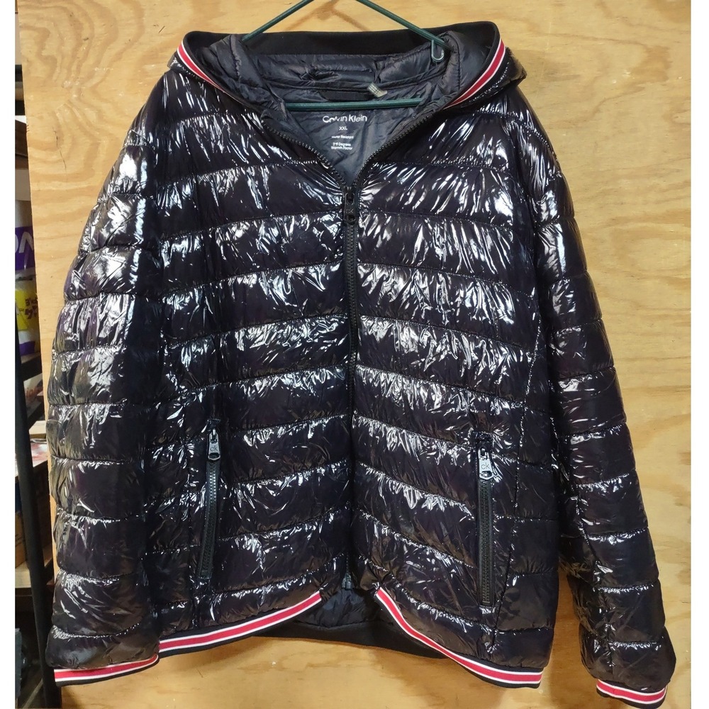 Calvin Klein Mens XXL Shiny Black Puffer Jacket Sorona Aura Water Resistant Hood